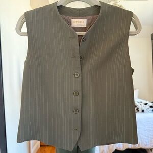 Striped Olive Green Button-Up Vest MEDIUM